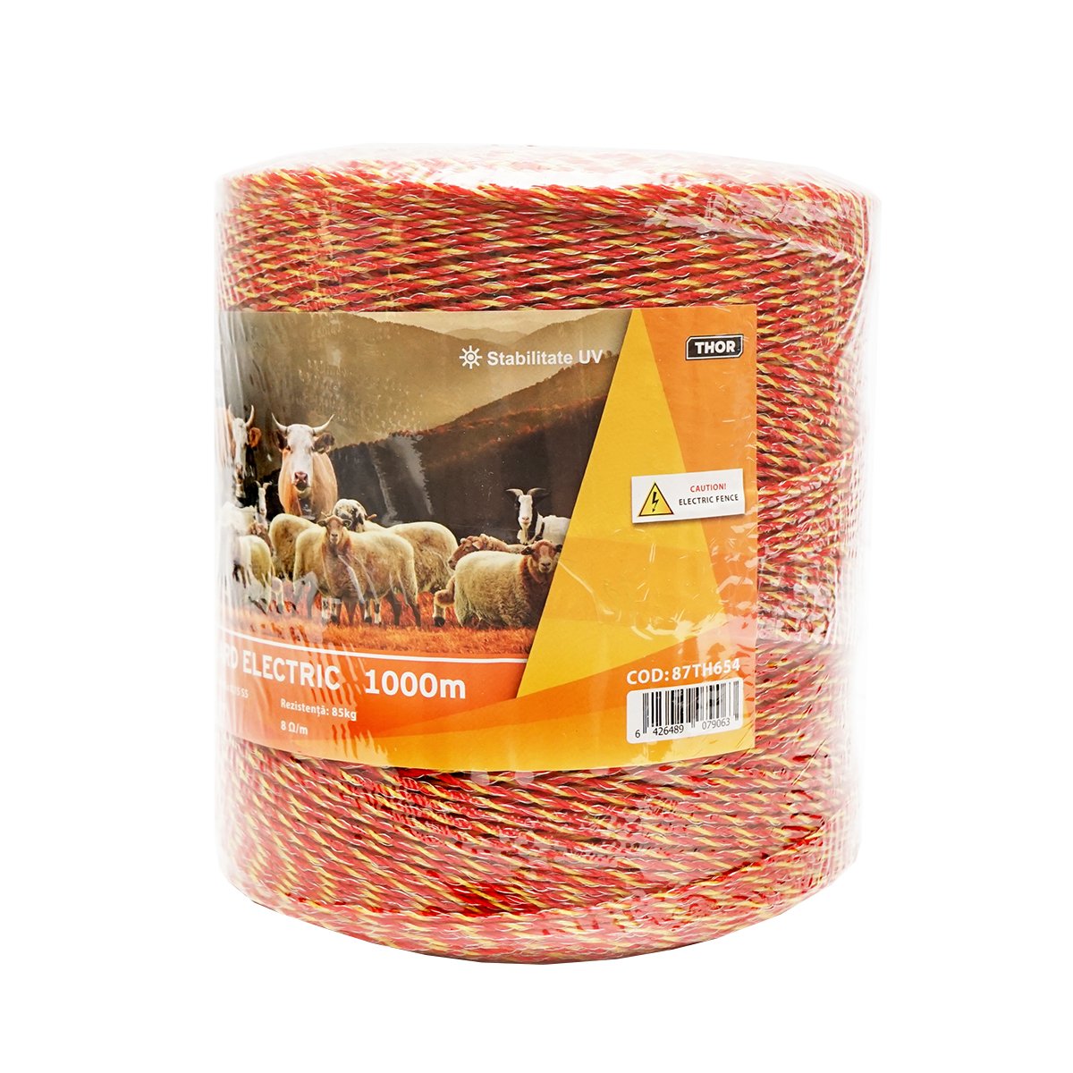 Rola fir galben-rosu fi 2mm insertie metalica 6x0.15mm SS, rezistenta 8 Ohm/m, 1000m gard electric Thor